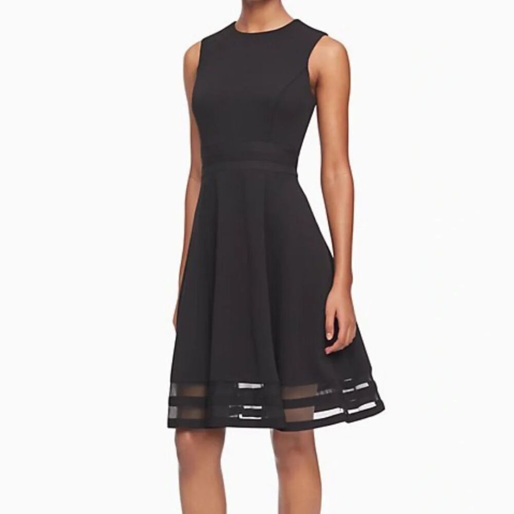 Calvin Klein Black Illusion Trim Fit Flare Dress Size 2 New
